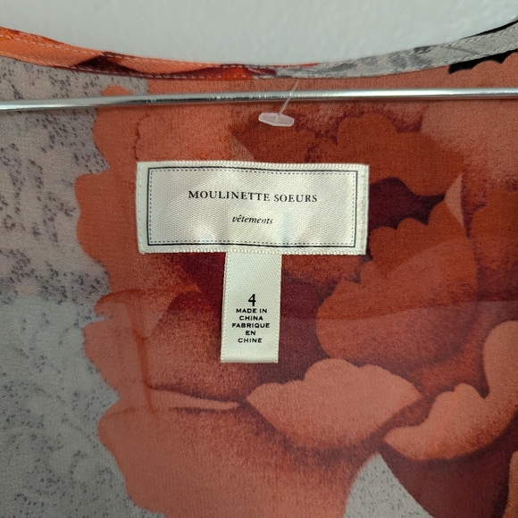 Moulinette Soeurs 100% Silk Asymmetrical Wrap Dress Floral Ruffle Sz 4 - Picture 7 of 8